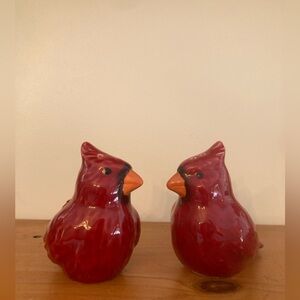 Ceramic Red Cardinal Salt and Pepper Shakers with Stoppers